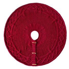 LimBridge Knitted Christmas Tree Skirt: 36 Inches Wine Red Tree Skirt, Diamond Edge Cable Knit Thick Rustic Christmas Tree Decorations, Christmas Decor Xmas Holiday Home Party Decorations