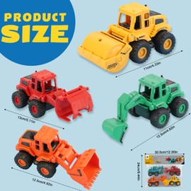 Prmape Set of 4 Construction Vehicles Toy, Car Digger Toy, DIY Construction Vehicles, Baby Toy Car Set for Children from 1-5 Years