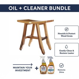 EcoDecors 24 Inch Satori Teak Shower Bench, Fully Assembled | 24 oz Loveable Oil | 32 oz Loveable Cleaner