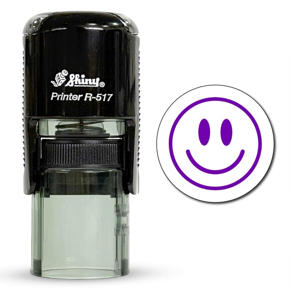Shiny Smiley Face Teacher Stamp, Round Self Inking Stamp for