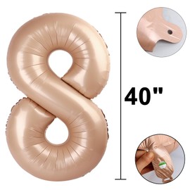 40 Inch Giant Caramel Foil Number 8th 18th 28th Birthday Balloons Digit 8 Balloons for Men Women 80th Anniversary Party Decorations Supplies