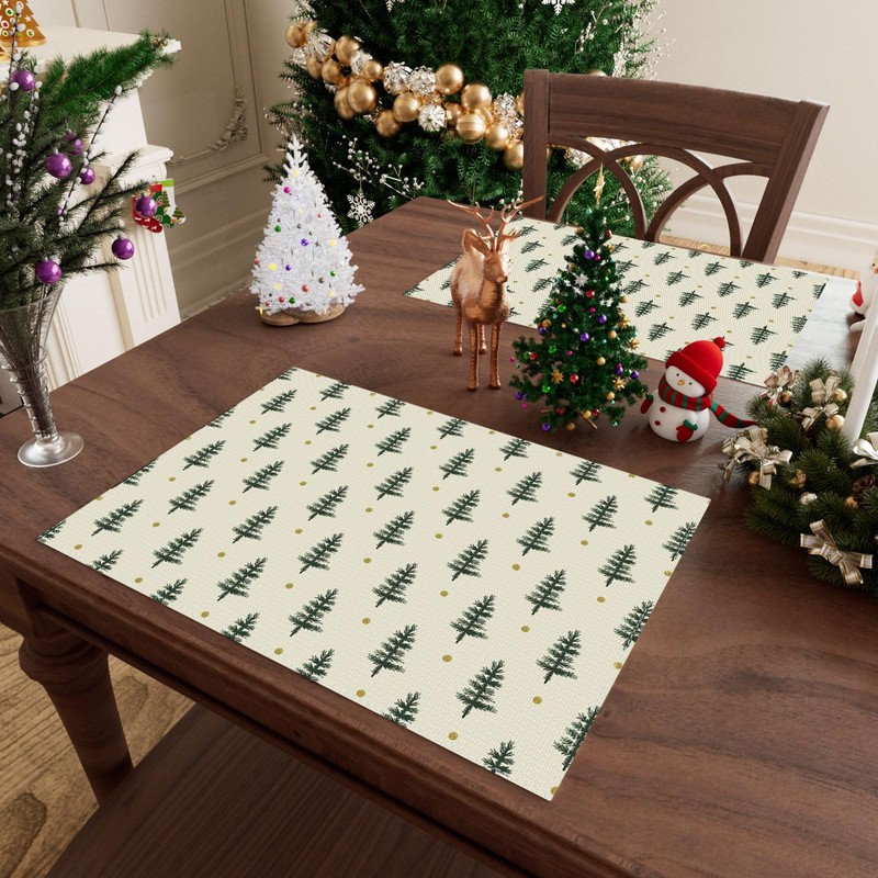 BOTB LIHM Christmas Tree Green Winter Xmas Cloth Placemats Set