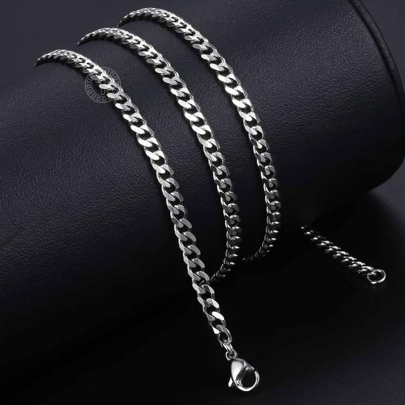 3/5/7/9/11mm Stainless Steel Silver Color Cuban Curb Chain Necklace Choker