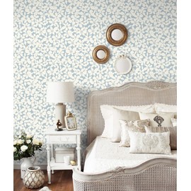 Heroad Modern Floral Peel and Stick Wallpaper Boho Blue and Beige Contact Paper Removable Wallpaper for Cabinets Drawers Bedroom Bathroom Waterproof Wall Paper Self Adhesive Vinyl Roll 17.3''x78.7''