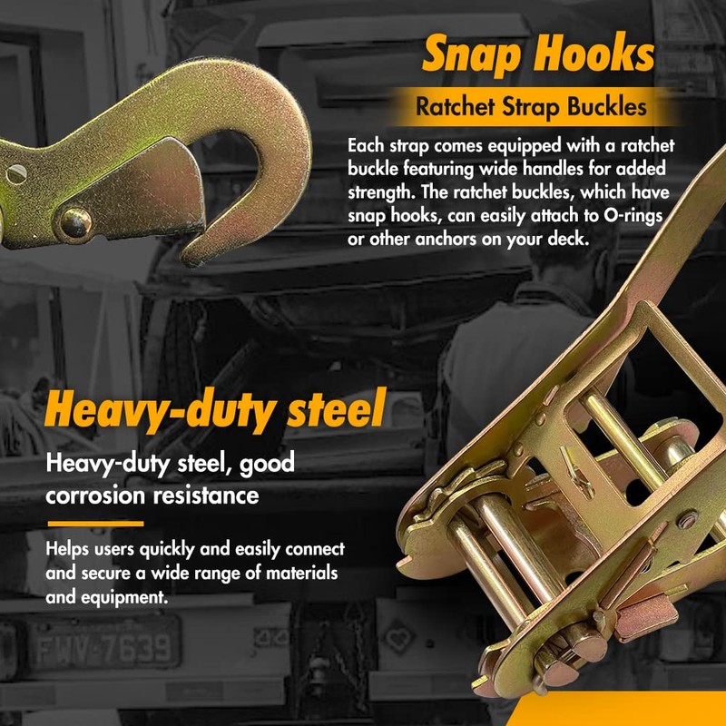 Digank Car Tie Down with Snap Hooks- 4 Pack 2"x96"