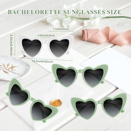 BOUBONI 4/6/8/10/12 Pack Bachelorette Sunglasses Heart Sunglasses Vintage Heart Shaped Glasses for Women Bridal Party Wedding (6, White+Green)