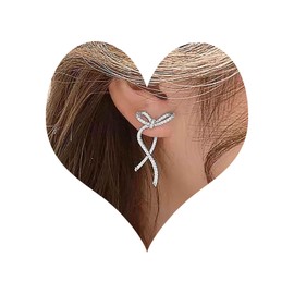 Inateannal Vintage Crystal Bow Earrings Rhinestone Bow Drop Earrings Long CZ Rhinestone Earrings Silver Bow CZ Stud Earrings Jewellery for Women and Girls