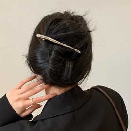 Andelaisi Boho Metal Hair Clips Vintage Simple Long Bar Cuff Barrette Silver Curved Spring Hairpins Decorative Hair Accessories for Women Headdress