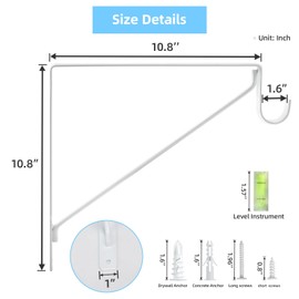 6-Pack Closet Rod Bracket, 10.8x10.8Inch Closet Shelf Brackets Heavy Duty Wall Mounted, Matte White Steel Closet Rod Support Brackets Holder, 300 Lbs Load Capacity with Anchors Screws