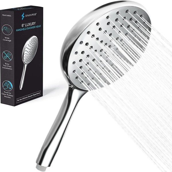 SparkPod High Pressure Handheld Shower Head - Huge 6-Inch Face