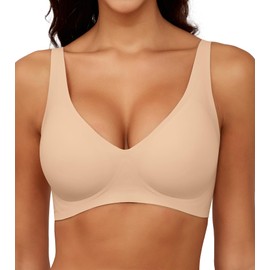Xcutting Bras for Women No Underwire Seamless Wireless Supportive Full Coverage Bralettes Deep V Comfort Everyday Bra, Nude-Small