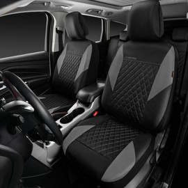 CAR PASS Quilting Leather Seat Covers Full Set,Universal Waterproof Deluxe PU Premium Car Seat Cover with 5mm Composite Sponge Inside,Airbag Compatible,2zipper Bench for Sedans SUVs Cars Vans,Gray