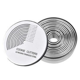 Selecto Bake 12 Piece Plain Round Cookie, Pastry Cutter Set Heavy Duty Commercial Grade 18/8 304 Stainless Steel - Metal Marked Size - Perfect for Cooking Enthusiast