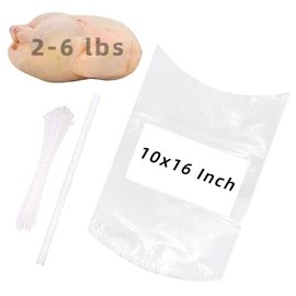 Poultry Shrink Wrap Bags,10x16 Inches 50 Pcs Clear Poultry Heat Shrink Bags Freezer with Zip Ties,Silicone Straw for Chickens,Rabbits