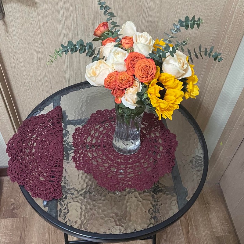 BIBITIME 2PCS 13 inches to 14 inches Cotton Crochet Doilies