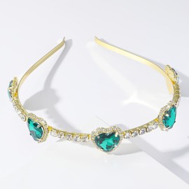 Crrezhai Big Heart Crystal Fashion Headband Glitter Green Hairband Elegant Rhinestone Vintage Hair Accessories Wedding Festive Party Headwear Accessories