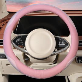 ZHOL Cute Pink Steering Wheel Cover,Breathable Microfiber Leather Anti-Slip Car Steering Wheel Cover for Women,Warm in Winter and Cool in Summer, 15 inch