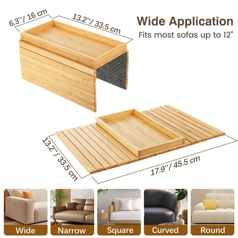 Kssiaz Couch Arm Tray, Bamboo Sofa Tray Table for Couch,
