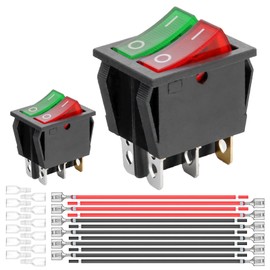 2-Pack Rocker Toggle Switch with Red/Green Light and Wire, ON/Off DPDT 6Pin Illuminated Lighted Boat Switches for Home Auto Car Marine Boat, KCD4-205, Red/Green
