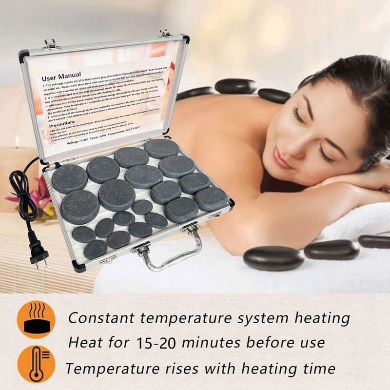 MINGJISHIYE Hot Stone Massage Set, 20 Pieces of Basalt Massage