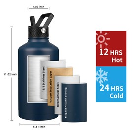 YONICOER Insulated Water Bottle 87oz,Triple Wall Vacuum Stainless Steel(Dishwasher Safe),Leak Proof & Non-BPA,Flask Jug with Paracord Handle & Straw Spout Lids Sports Navy Blue