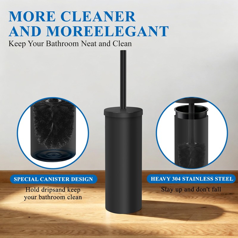 Heavy Duty Stainless Steel Toilet Brush Set with Holder(2 Brush