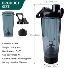 Shaker Elektrisch, Automatischer Protein Mixer, USB Wiederaufladbar Elektrischer Eiweiß Shaker, 600ML Protein Shaker Elektrisch Shaker Proteinshake für Milch Potein Pulver, Geeignet für Fitnessfreunde
