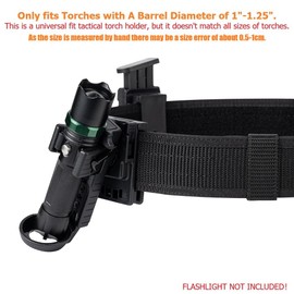TACNEX Quick Release Flashlight Holder w/Duty Belt Clip Tactical Torch Holster Carrier Rotatable Light Carry Case Stand fit 1"-1.25" Diameter Flashlight for Police Leo Security Military Work Patrol
