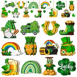 Glenmal 24 Pieces St. Patricks Day Decorations Shamrocks Ornaments Vintage Shamrocks Clover Wooden Hanging Tree Decorations Irish St Patrick's Day Ornaments for Home Office Small Tree