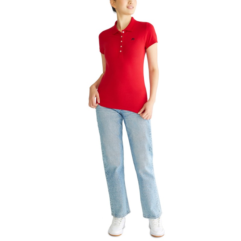 AEROPOSTALE Women's Aero Solid A87 Polo, True Red, Small