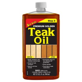 STAR BRITE Premium Golden Teak Oil - Ultimate Sealer, Preserver & Finish for Outdoor Teak & Fine Woods - Ideal for Boats, Furniture, Shower Stools - 32 OZ (085132)