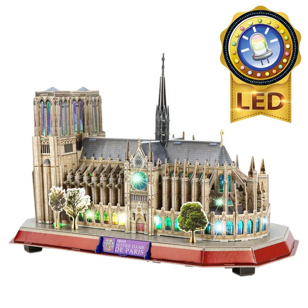 CubicFun 3D Puzzle for Adults LED Notre Dame de Paris Architecture Lighting Decoration Building Model Kit Cathedral Craft Kits Toys, Arts and Crafts Gifts for Women Men, 149 Pieces