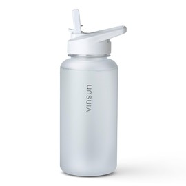 Vinsun Tritan Sports Bottle 1 Litre with Straw Lid - BPA Free, Leak-Proof - Lightweight Water Bottle for Fitness Training, Travel, Work, Sports - Water Bottle White