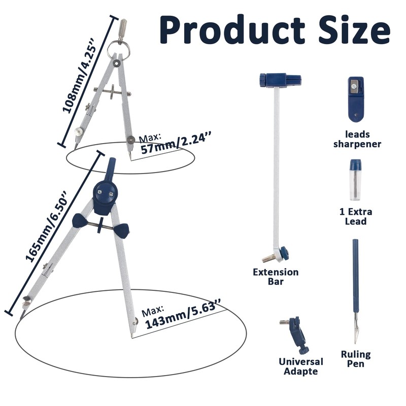 CIOUYAOS Compass with Pen Holder, 7-Piece Drawing Tool Set, Scribing