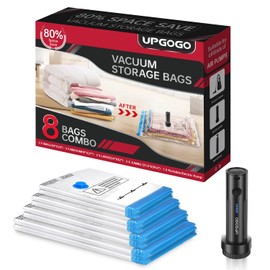 UPGOGO Vacuum Storage Bags with Portable Electric Pump,Vacuum Seal Bags for Clothing,Space Saver Bags,Vacuum Travel Bags for Luggage(Combo 8 Pack)