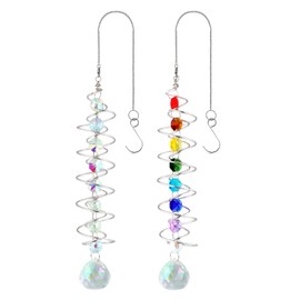 Dokpav 2 PCS Crystal Sun Catchers with Ball Spiral Tail, Decorative Wind Chime, Suncatcher Wind Spinner with Chakra Beads, Window Hanging Decoration for Home Outdoor Garden