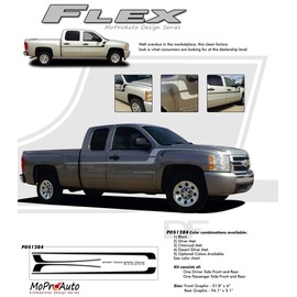 Original Flex : Compatible with 2000-2018 Chevy Silverado Side Door to Fender Vinyl Graphics Decal Stripe Kit (Fits All Models) (13WP Hot Rod Red – Dry Install)