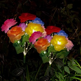 Clearhill 2 Pack Flower Solar Light with 14 Rose Flowers, Solar Garden Lights Outdoor Decorative, Solar Flowers Outdoor Waterproof Garden Decor for Patio Yard Pathway Decoration (Multicolor, 2 Pack)