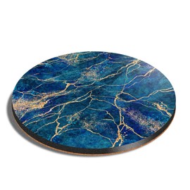 1 x Round Coaster - Navy Blue Marble Stone Effect Cork Backed MDF Glossy Tea Coffee Accessory #21087