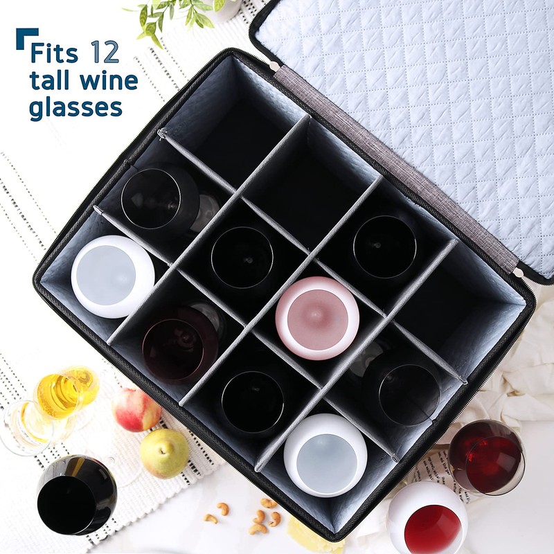 Wine Glass Storage Box with Dividers, 2 Pack Stackable Stemware