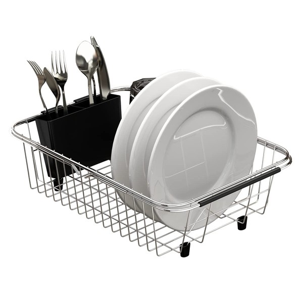 TESOT Adjustable Over Sink Dish Rack Stainless Steel Dish Drying Rack On Counter or in Sink, Rustproof