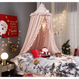 HUOQOU Bed Canopy for Girls Princess Round Dome Children Dreaming Mosquito Net Bed Linen Girls Room Castle Play Tent Hanging House Decor Reading Corner Canopy (Pink)