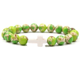 Cross Bracelet for Women Anxiety Fidget Bracelet Natural Stone Bracelet Gemstone Beaded Bracelet Adjustable Stretch Bracelet Religious Jewelry Gift for Women