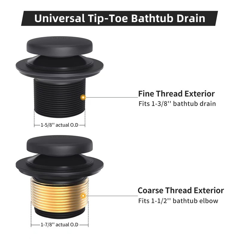 Matte Black Bath Tub Drain and Overflow Kit, Universal All