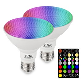 FTL PAR30 LED Color Changing Light Bulb with Remote Control, RGB Dimmable Colored Light Bulbs 10W=65W, 30 Colors, 2700K-6000K, Timer, Indoor Outdoor Flood Light Bulbs for Recessed Can Lighting 2-Pack