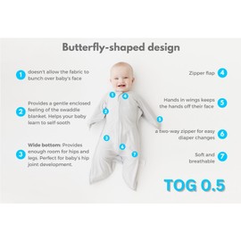 bebon Transition Swaddle - Baby Wearable Blanket - Cozy Sleep Sack, Wrap with 2-Way Zipper - 95% Bamboo Viscose, 5% Spandex (CozyGrey, Small 4-8 Month)