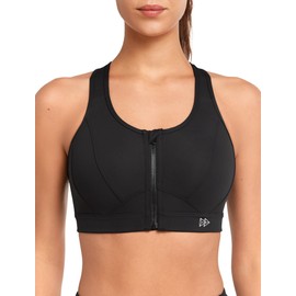 Yvette Sports Bra, Strong Support, Front Closure – Mesh Racer Back Sports Bra for Running, Jogging, Riding – Large Cup Sizes - black