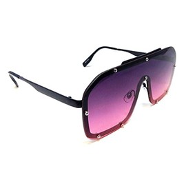 Dweebzilla Oversized One Piece Shield Lens Luxury Aviator Sunglasses (Black Frame, Plum Gradient Lens)