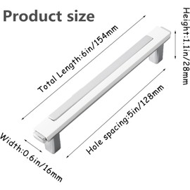 Pack of 6 Furniture Handles, White Silver, 128 mm, Cabinet Handles, Kitchen Cabinet Handles, Drawer Handles, Door Handles, White Silver for Kitchens, Cupboards, Drawers, Furniture