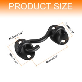 sourcing map 2Pcs 2 Inch Hook and Eye Latch, Barn Door Lock Privacy Hardware Stainless Steel Gate Lock for Window Cabin Hooks Sliding Door Bedroom Bathroom, Black